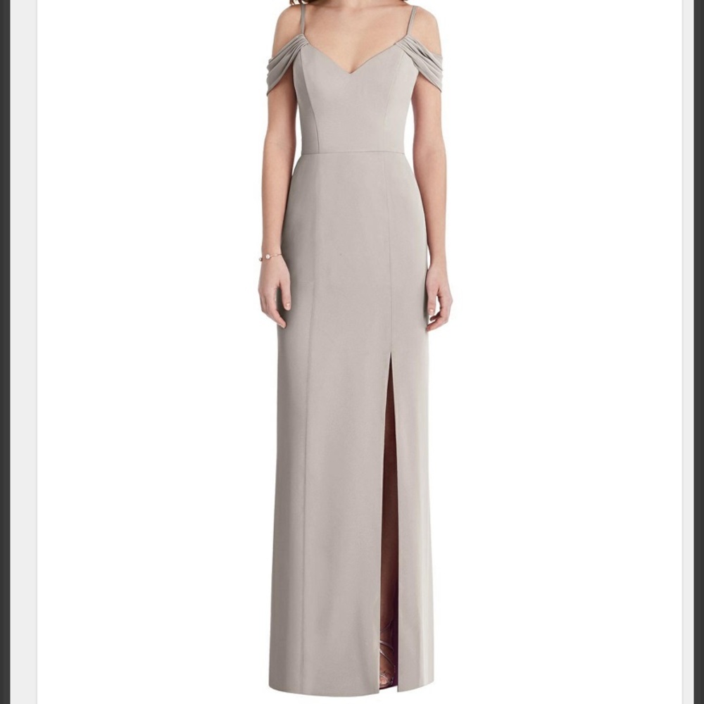 Dessy Off-the-Shoulder Chiffon Trumpet Gown
